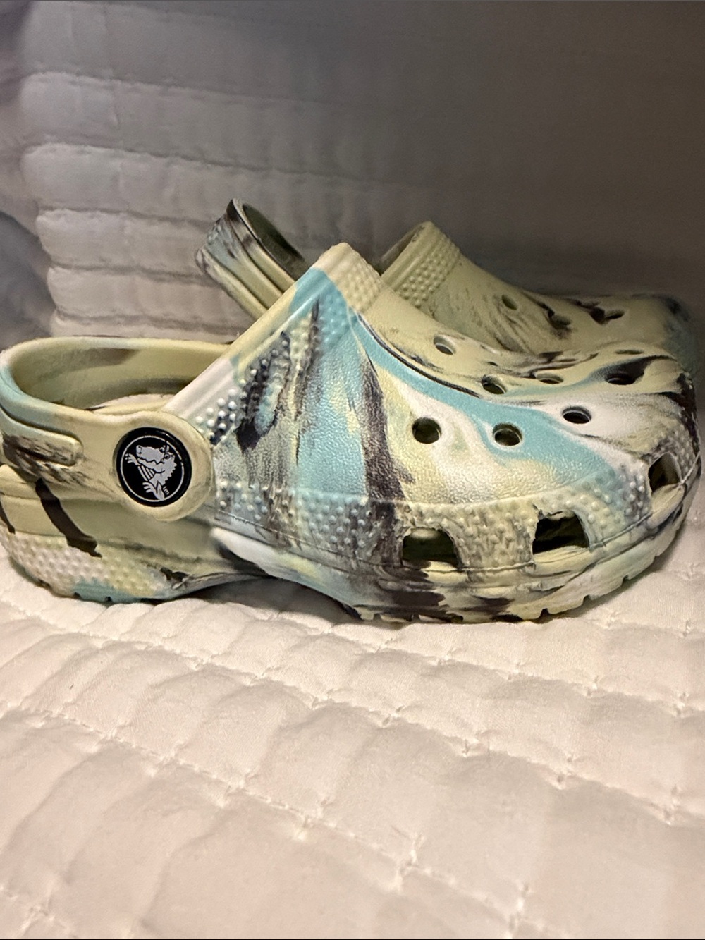 Kids Slip-On Crocs in lime with Blue & Black Marble